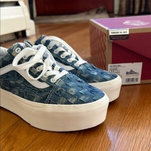 Vans Blue and White Platform Sneakers with Chunky Sole
